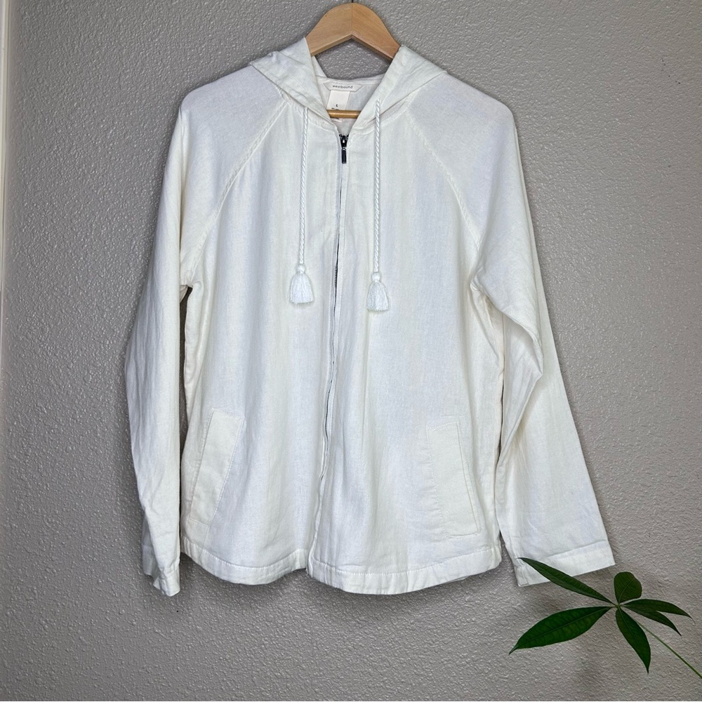 Westbound Cream Linen Blend Full Zip Hoodie